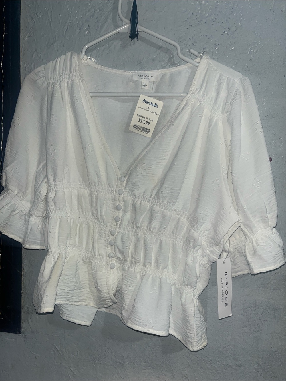 iris White Ruffled Button-Front Peasant Top